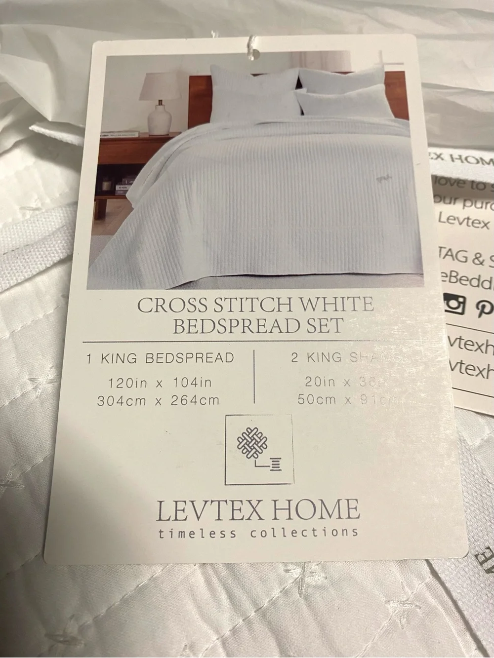 Levtex Home Cross Stitch White Bedspread Set King 3 Pc ( 1 Comforter & 2 Shams )